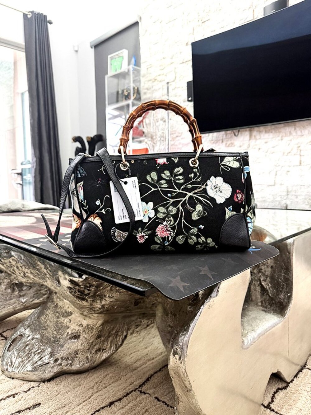 Gucci Flora Knight Bamboo Shopper Tote Bag with Strap